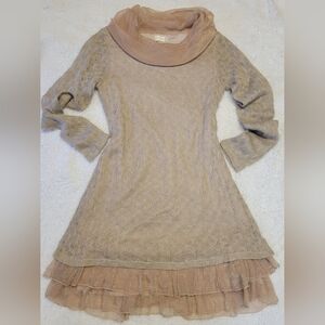 Altar’d State Lace Tunic Dress Medium Boho Cottagecore Sheer Knit Ruffle Hem